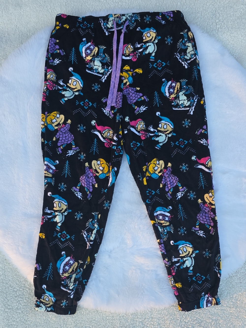 NWT Ladies Rugrats Soft Snowflake Jogger Pajamas Pants w/ Pockets Medium Winter